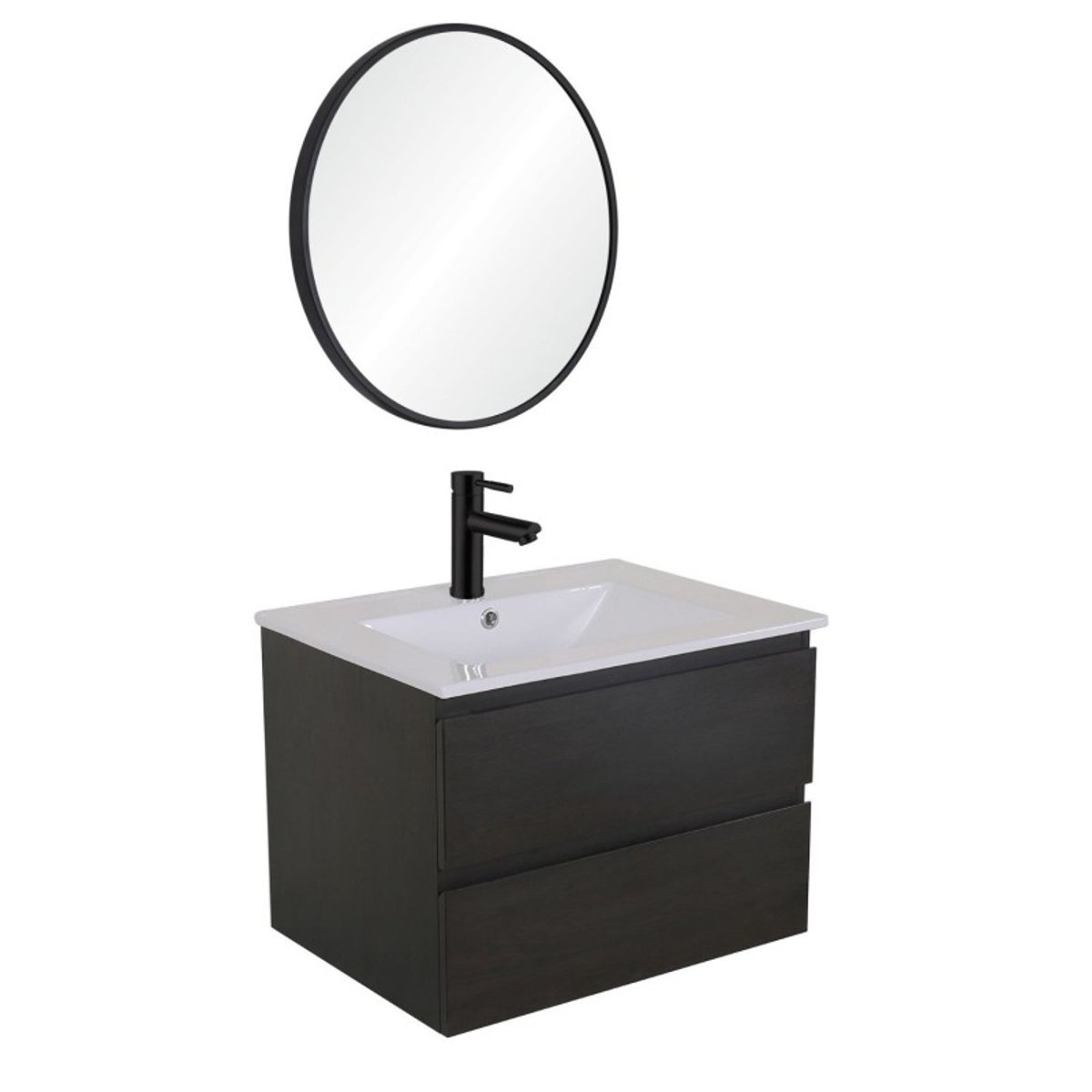 Meuble simple +vasque+robinet+miroir SORRENTO décor chêne carbone, MOB IN