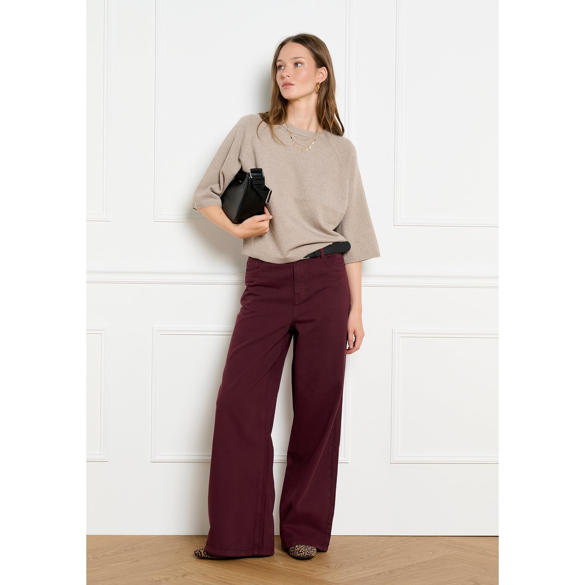 Pull raglan à manches 3/4 taupe, LOLALIZA