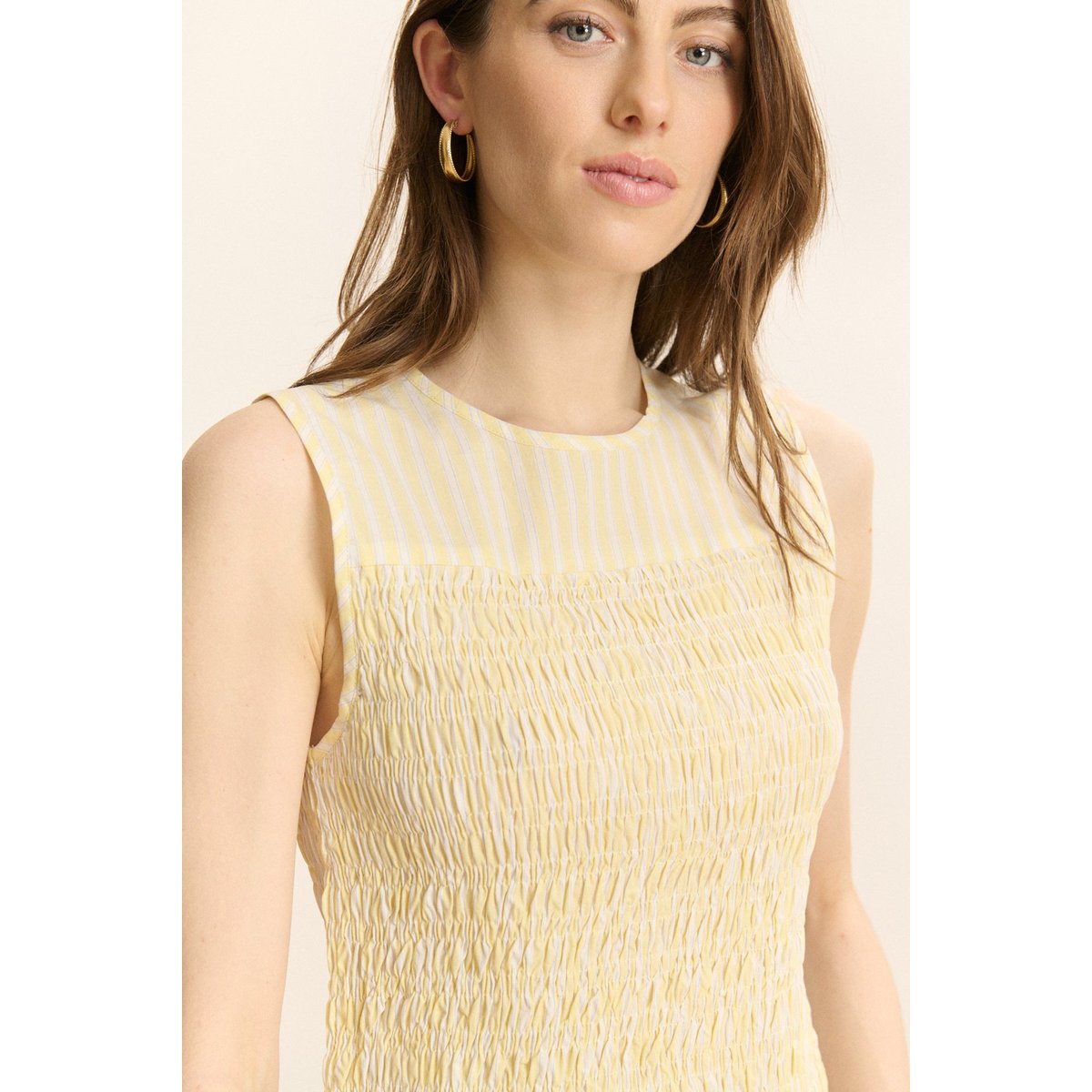Top smocké à rayures sans manches CERISE jaune, GARANCE PARIS