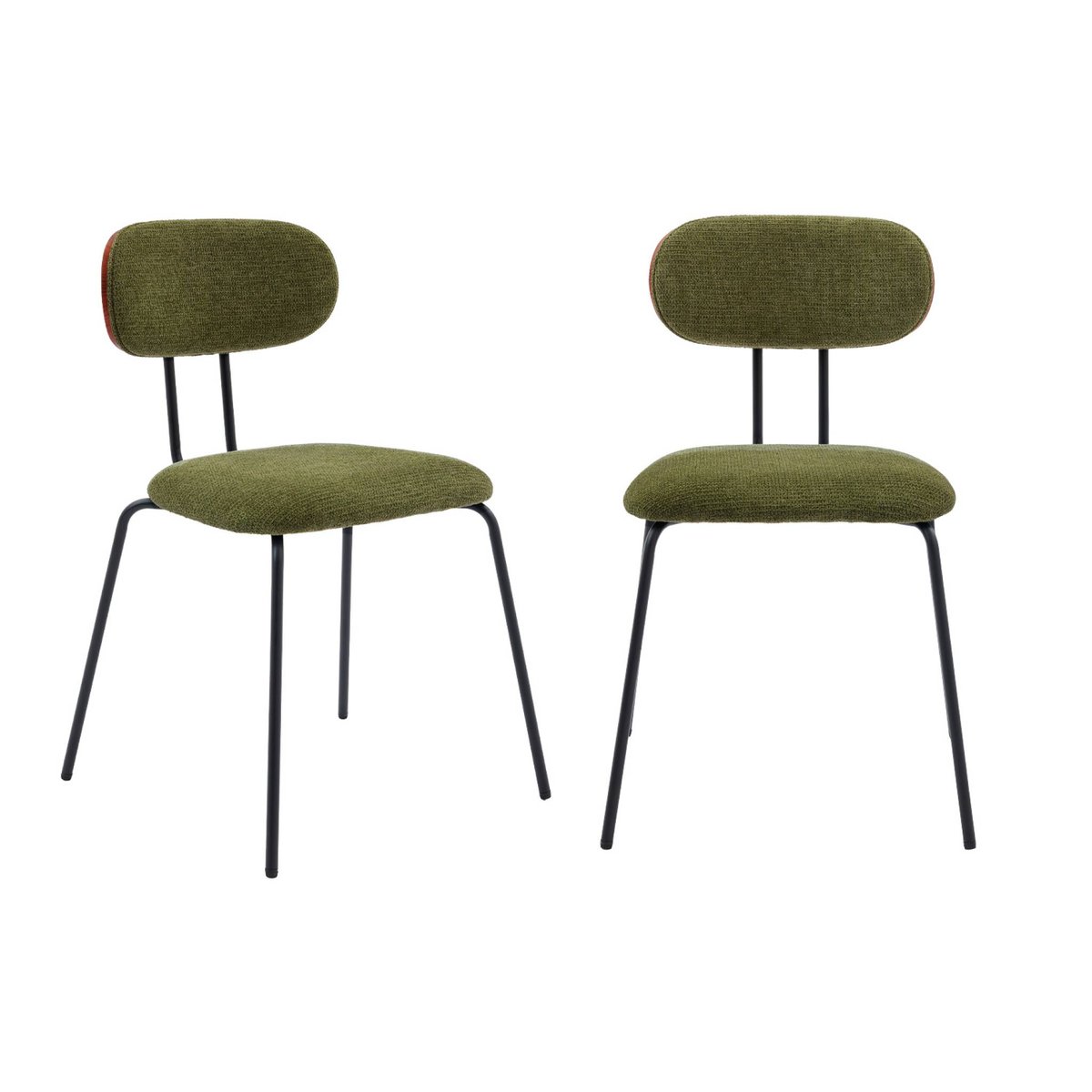 Chaise décor bois courbé teinté noyer et tissu déperlant pieds métal noir (lot de 2) ERIN kaki, SWEEEK