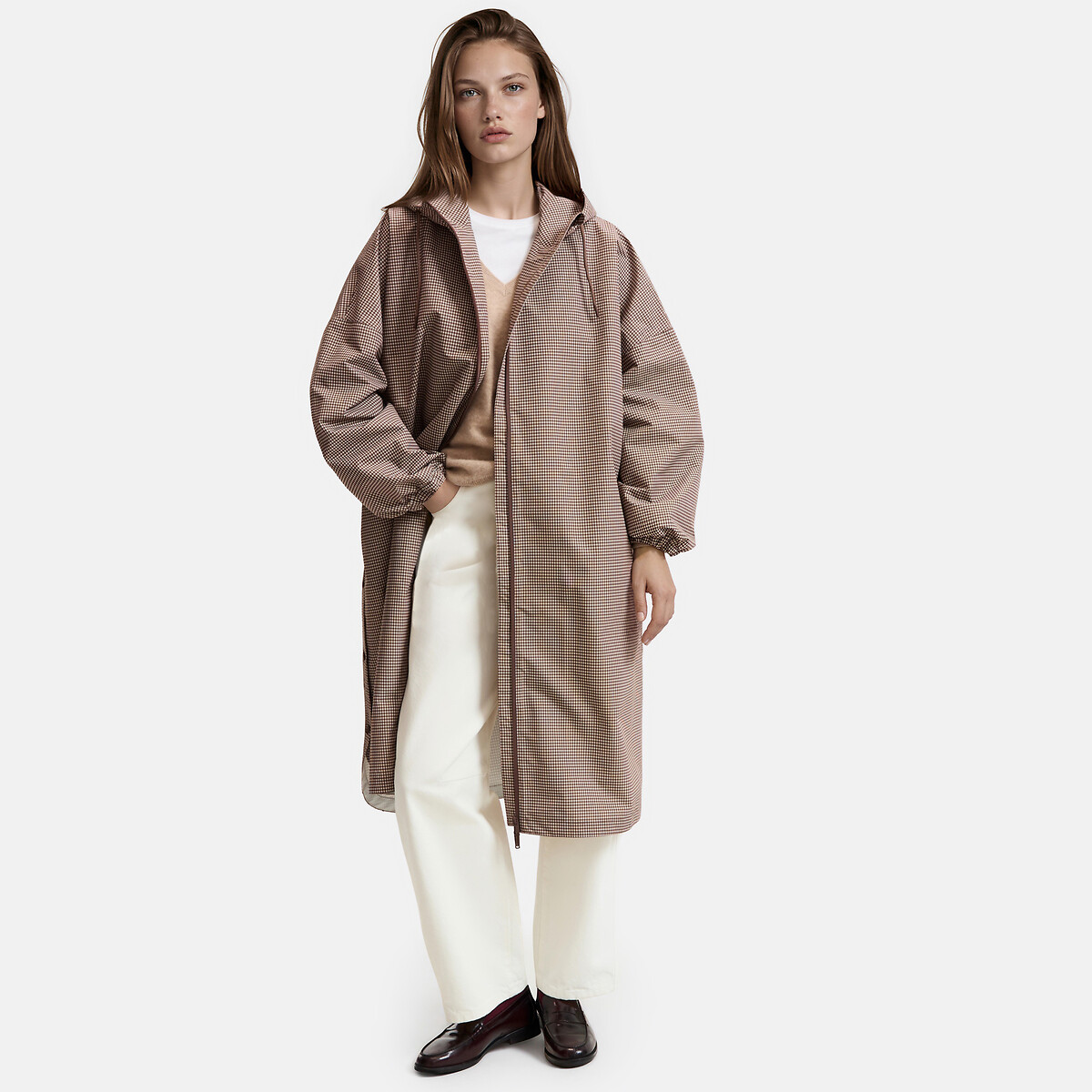 Casaco comprido com capuz, em padrão vichy quadrados vichy, LA REDOUTE COLLECTIONS