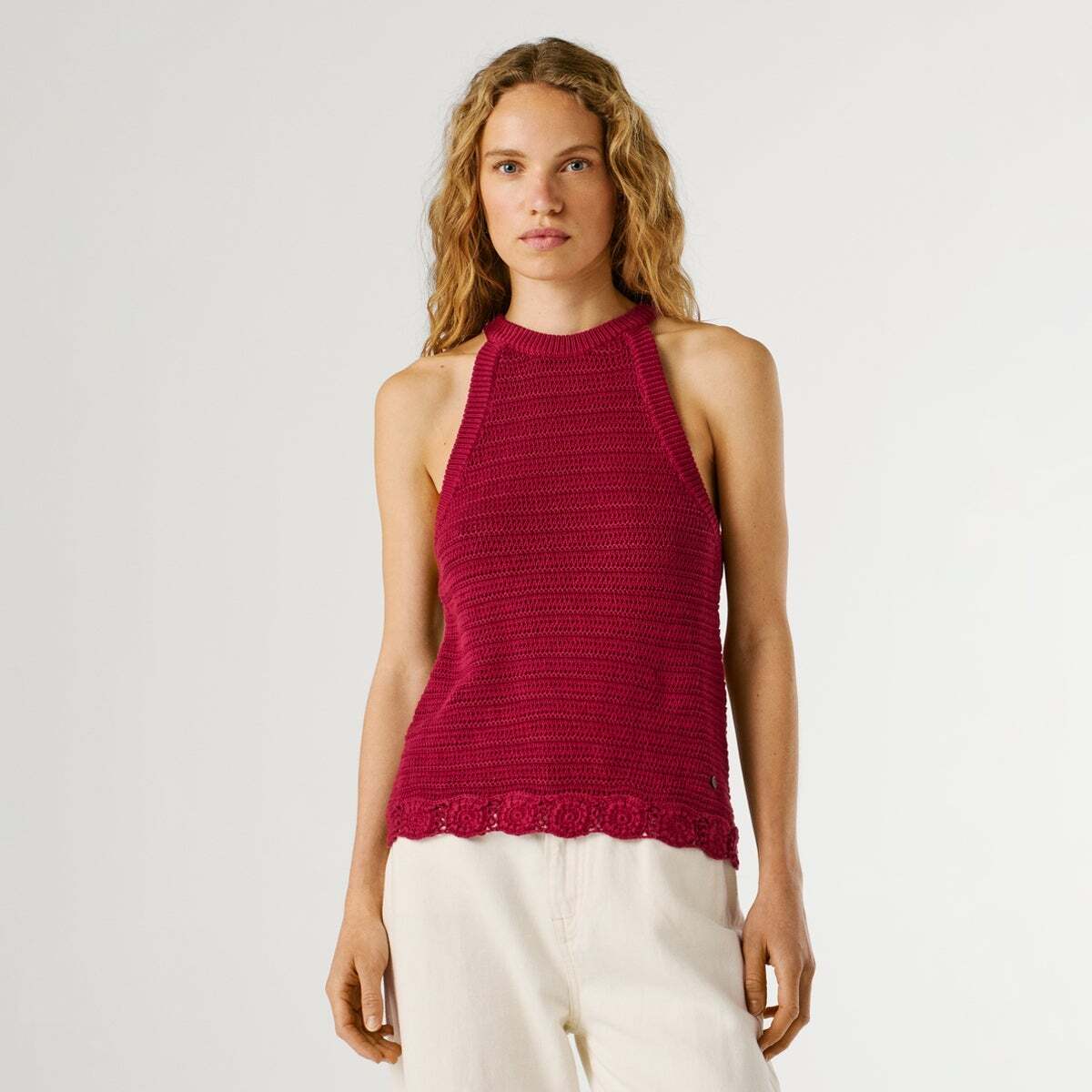 Top Crochet À Col Halter rose canneberge, PEPE JEANS