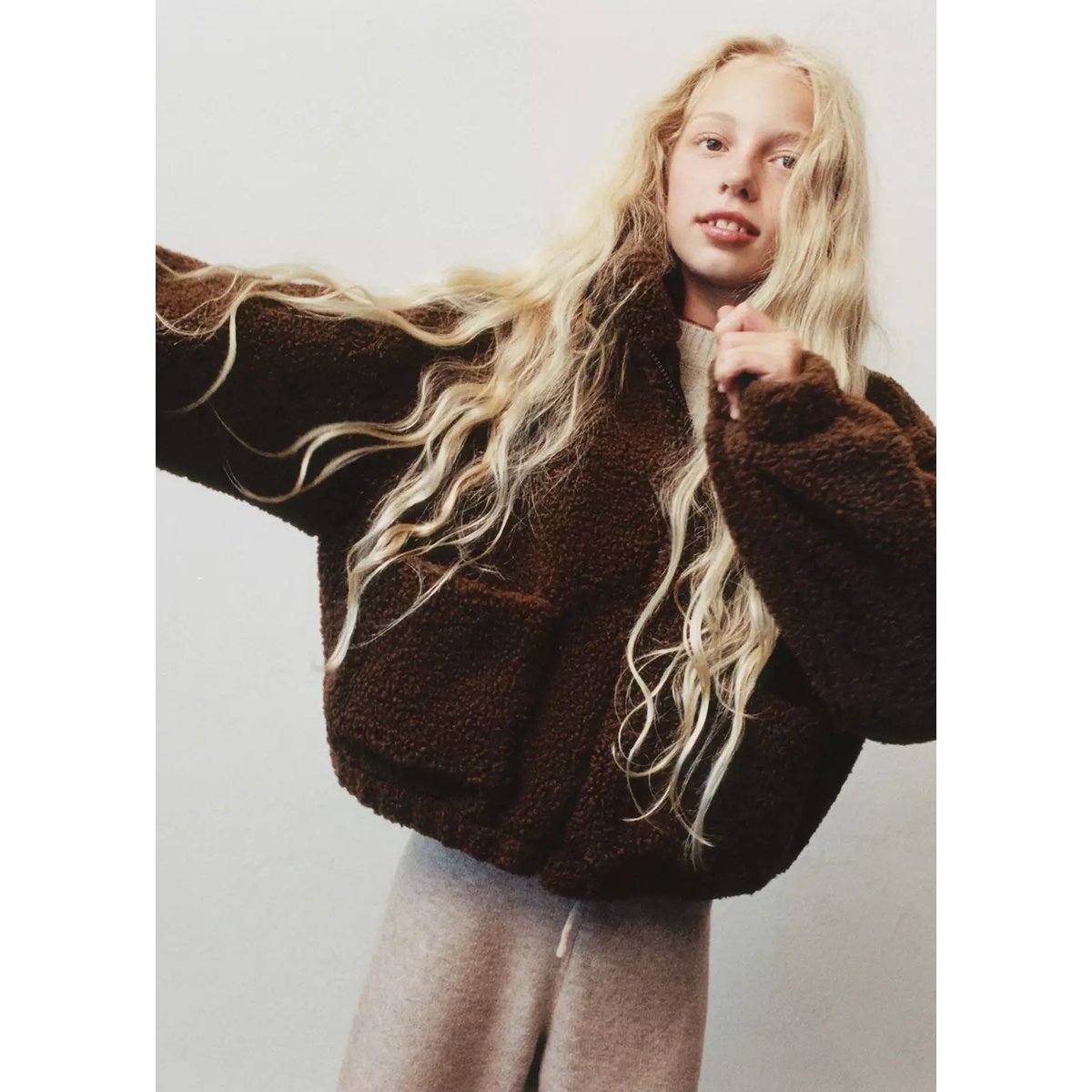 Manteau imitation mouton chocolat, MANGO KIDS