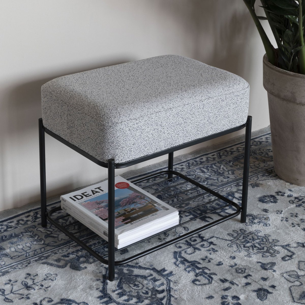 Tabouret rectangulaire en tissu et métal- MILOU gris chiné, DRAWER