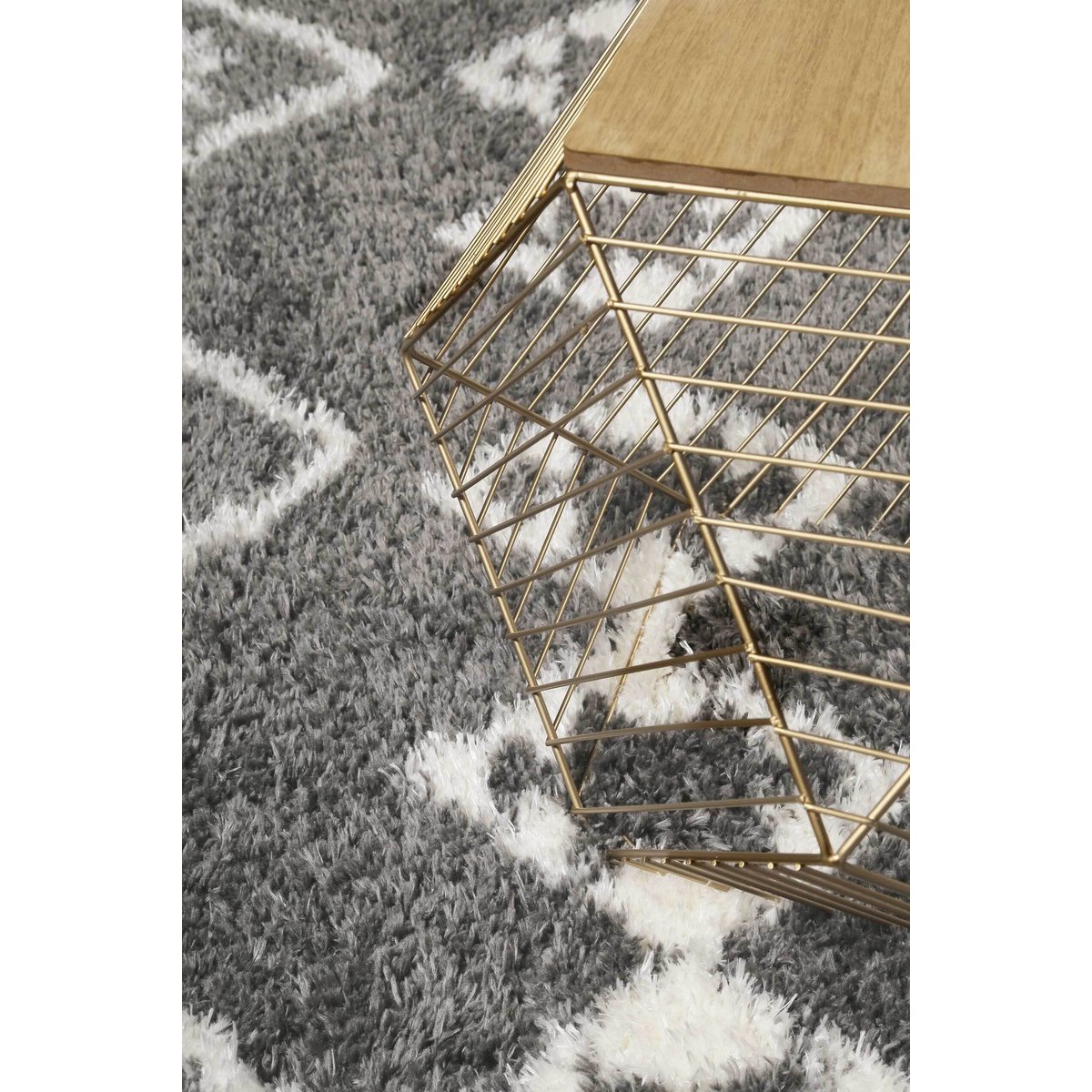 Tapis à poils longs motif ethnique , AYACHI anthracite/blanc, WECON HOME