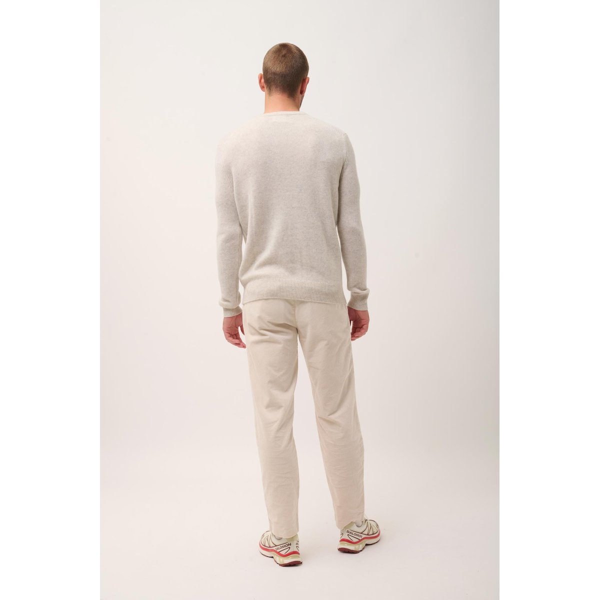Pull Col V 4 Fils Gris Perle Chiné Nathan gris clair, JUST CASHMERE