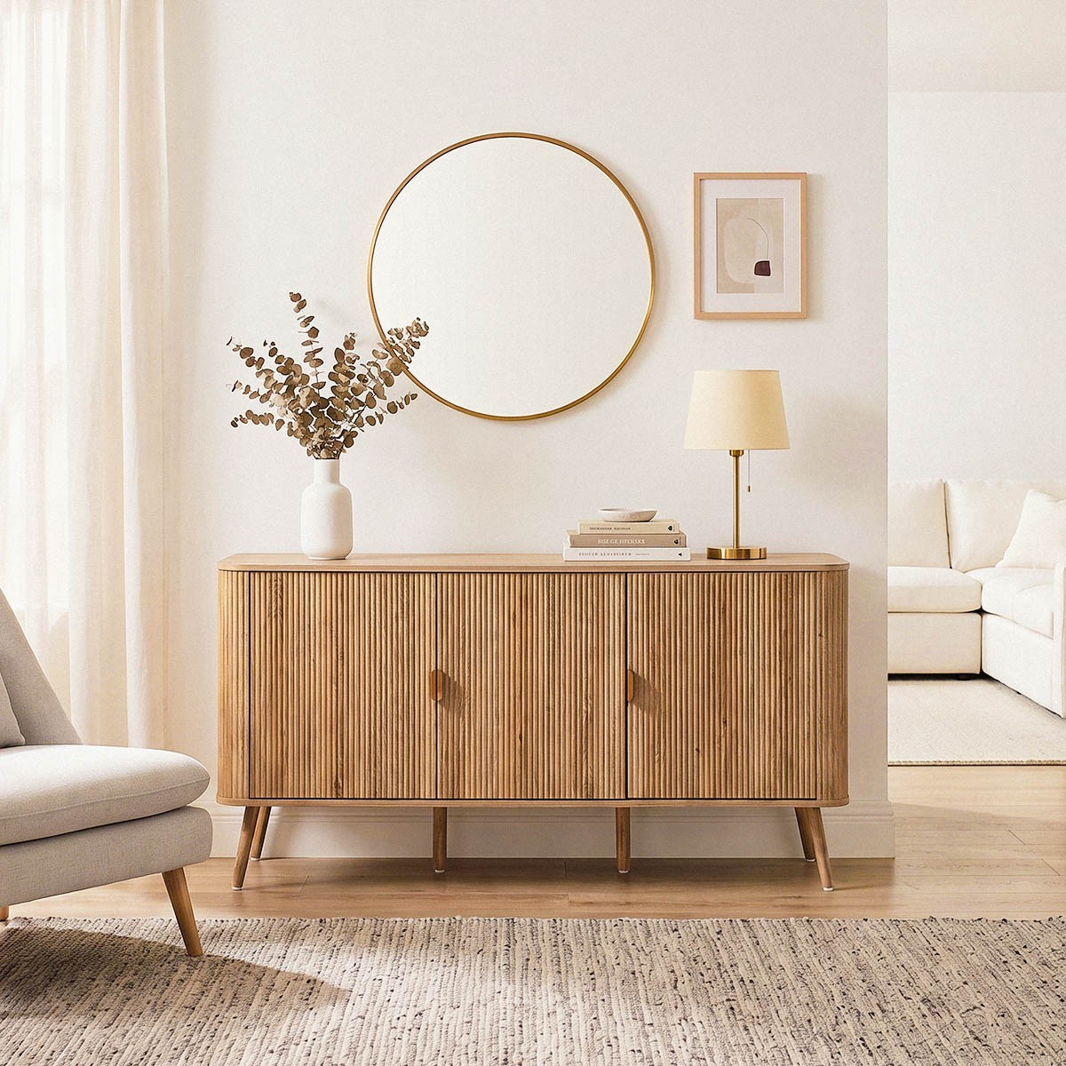 Buffet 3 portes arrondi effet chêne - MAHO bois clair, CALICOSY