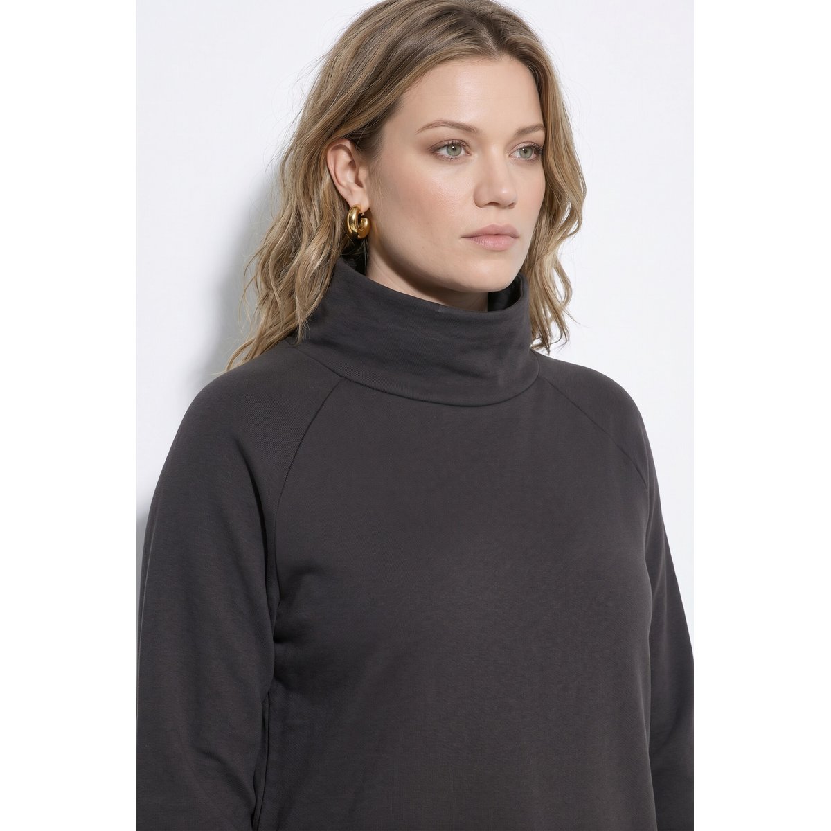 Robe midi en molleton, poches noir marron, ULLA POPKEN