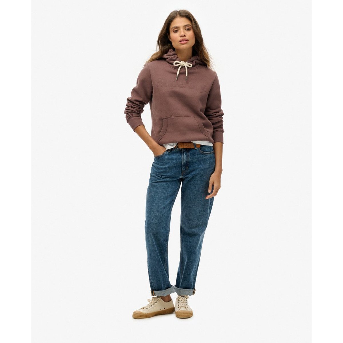 Sweat à capuche Tonal Core marron rôti français, SUPERDRY