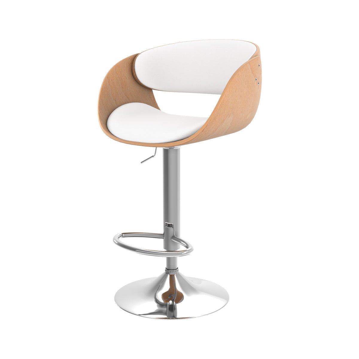 Chaise de bar réglable en cuir synthétique 62,5/83,5 cm - ADELMAR blanc et bois clair, MAISON PAVANE