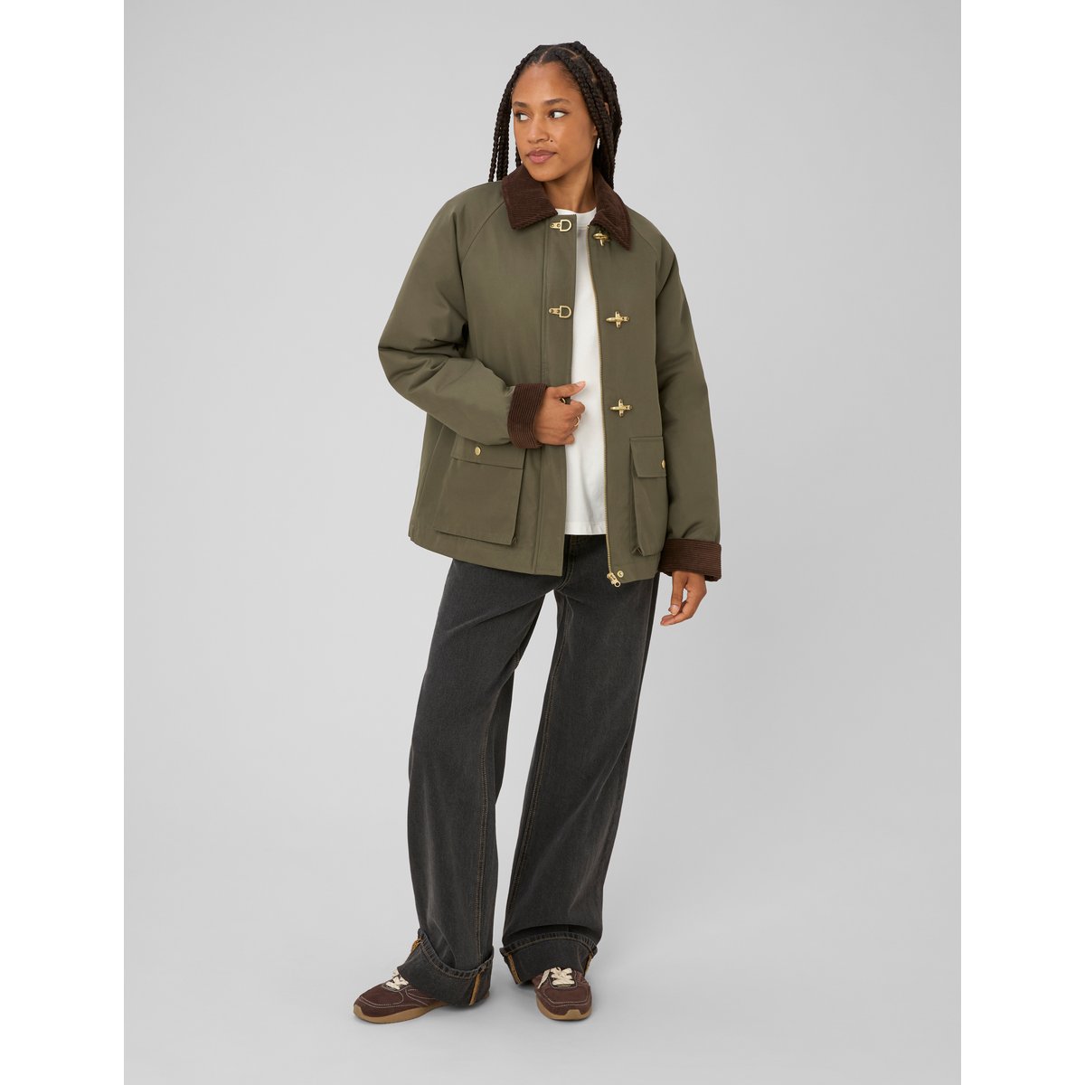 Veste avec col velours cotelé vert kaki, BZB