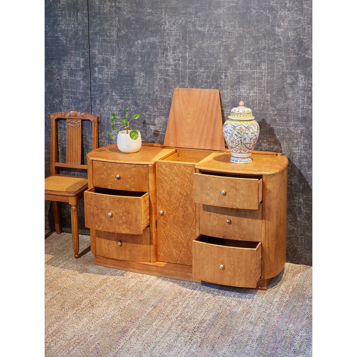 Coiffeuse Art déco en citronnier Louise N°344 - Bon état bois clair, DEBONGOUT