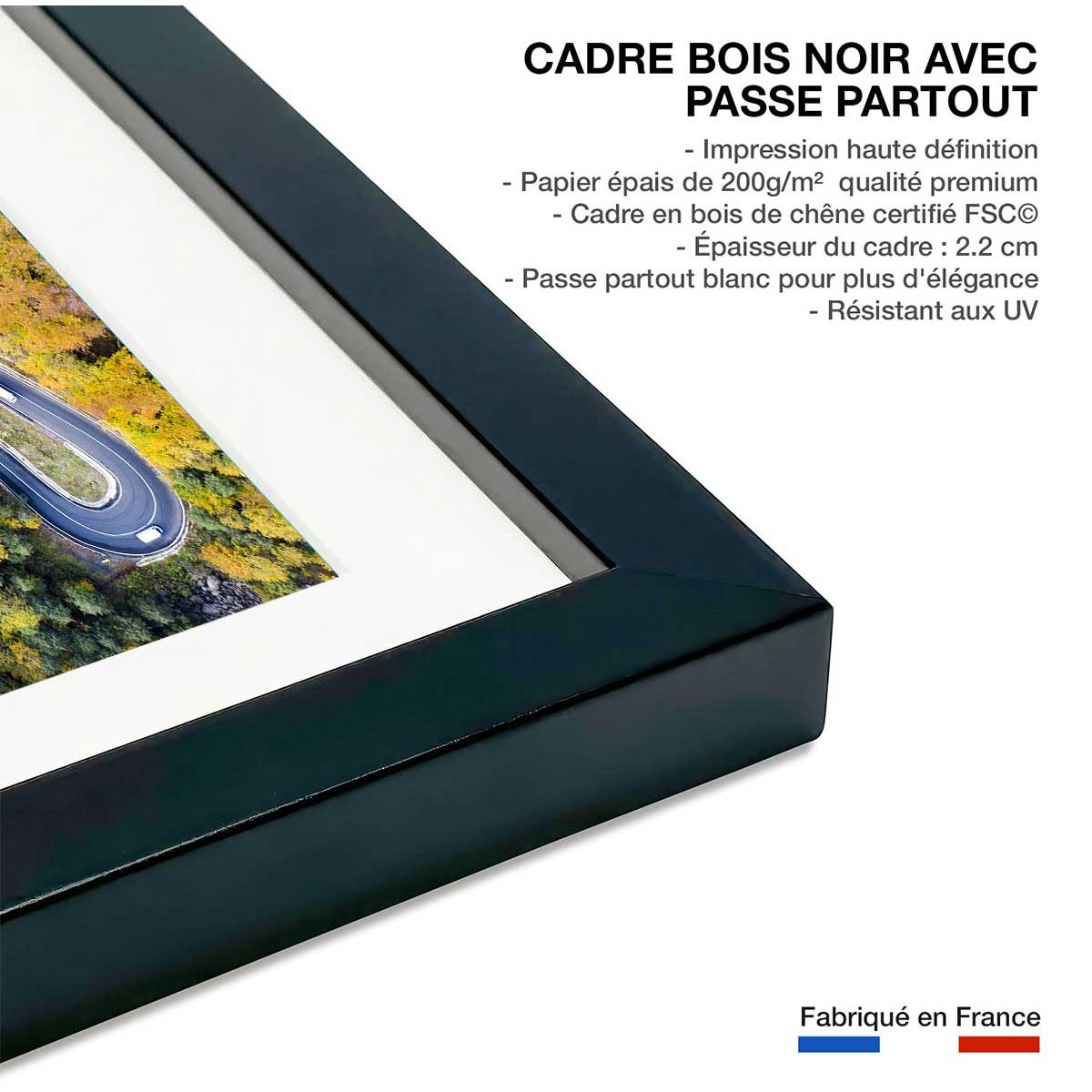 Affiche Route d' automne affiche + cadre en bois - noir, HEXOA