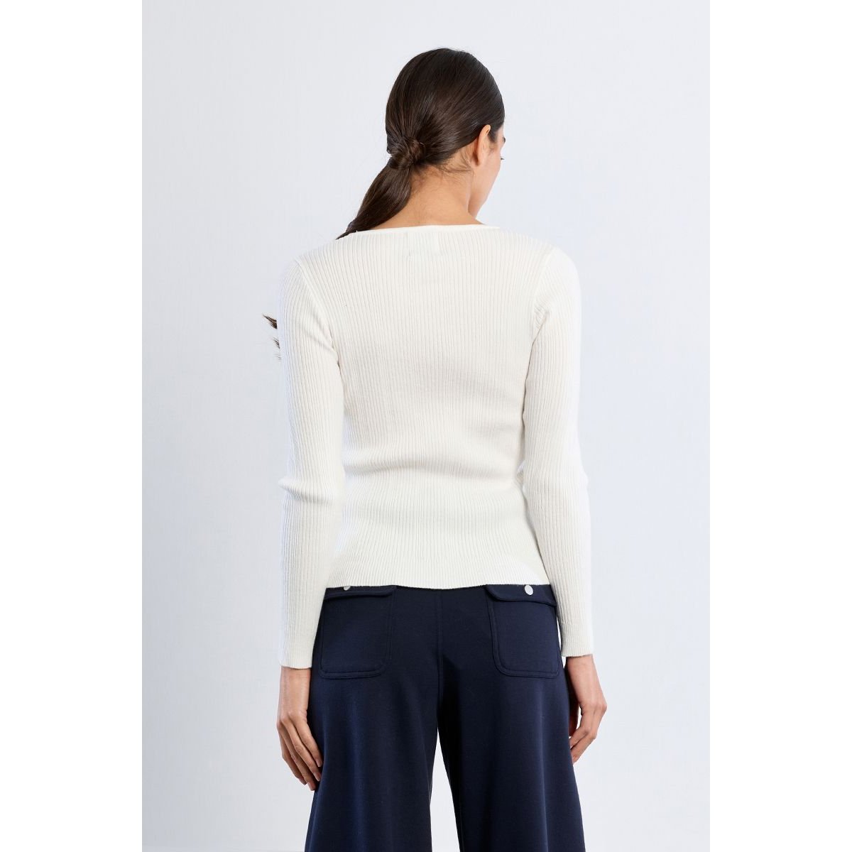 Pull côtelé, ouverture cœur offwhite, LILI SIDONIO