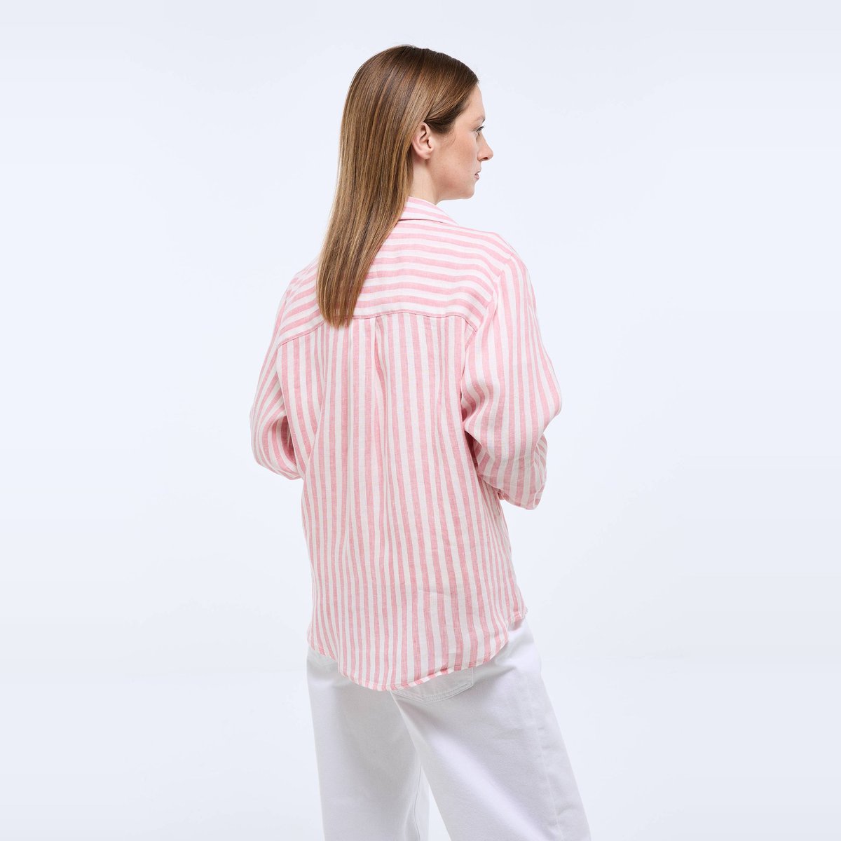 Chemise manches longues rayée en lin patisserie, MONOPRIX