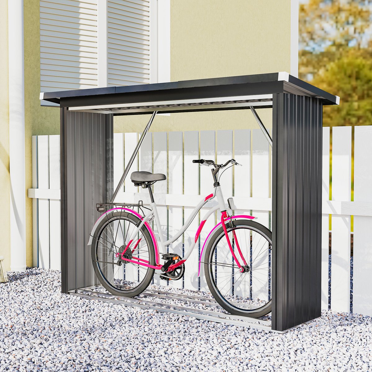Abri pour le stockage du bois Acier galvanisé gris foncé, OUTSUNNY