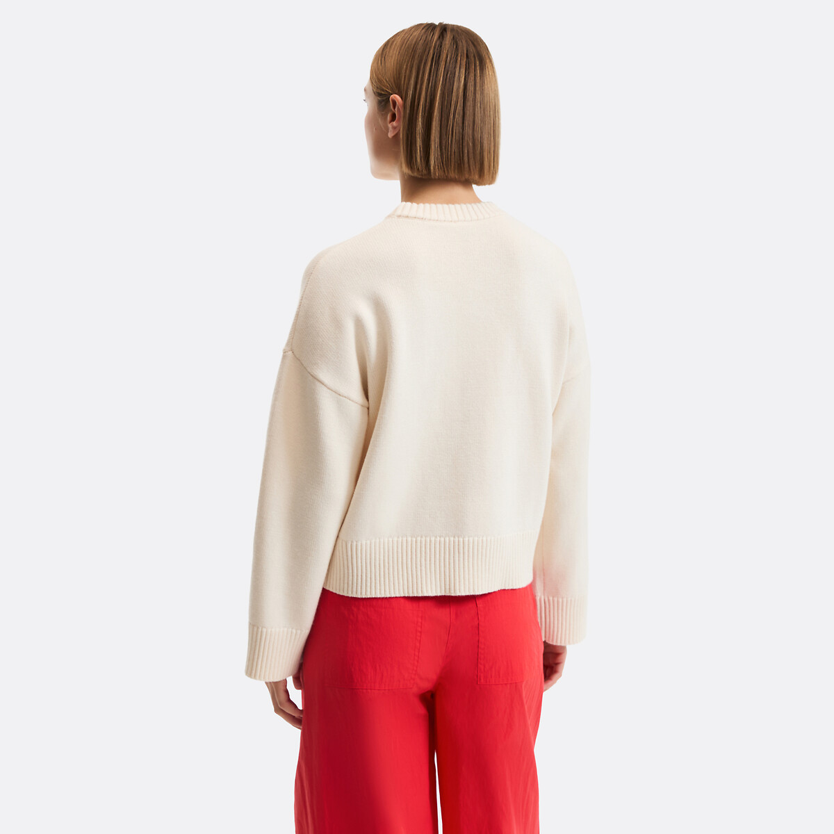 Wool/Cotton Crew Neck Jumper beige, LA REDOUTE COLLECTIONS