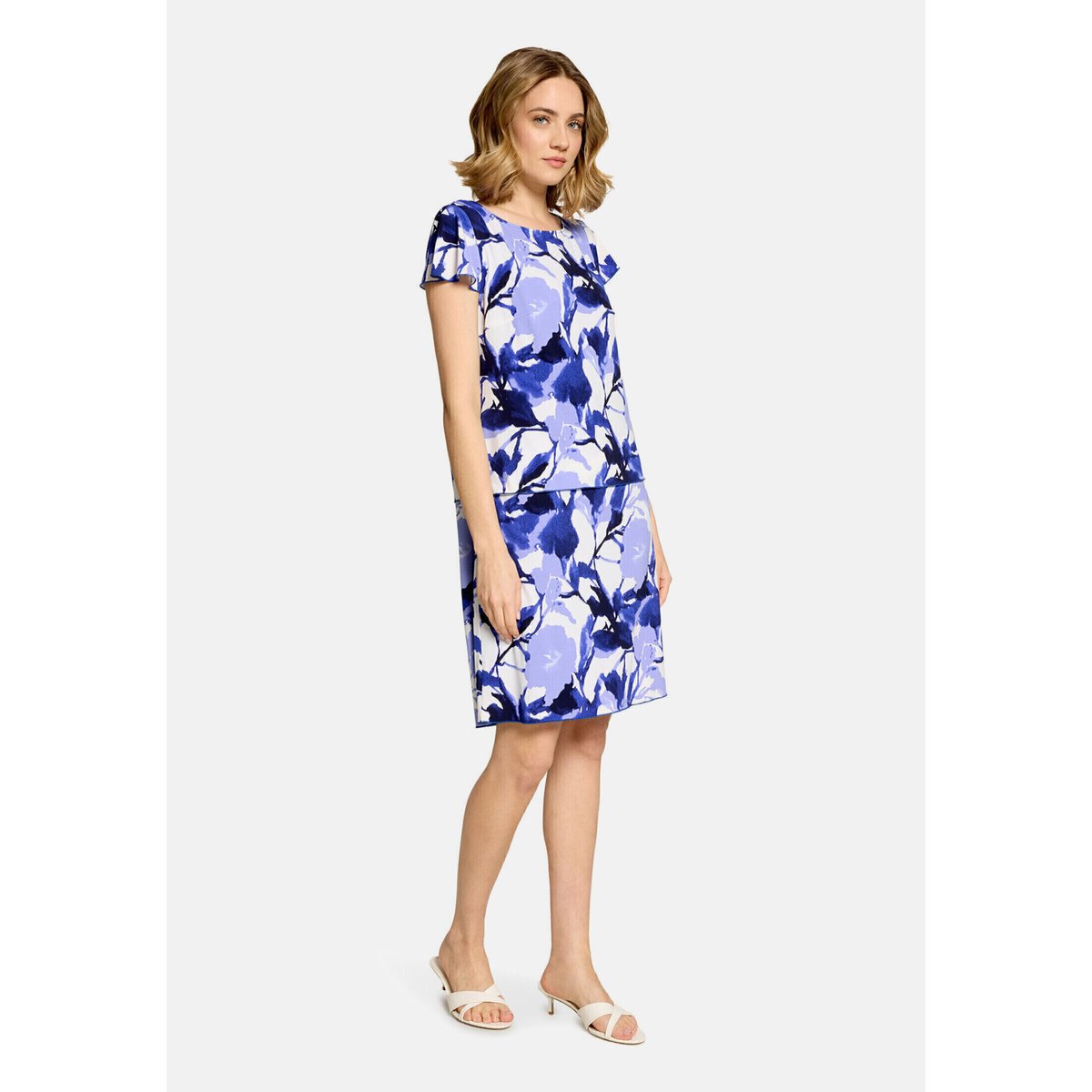 Robe à volants manches courtes blanc/bleu, BETTY BARCLAY