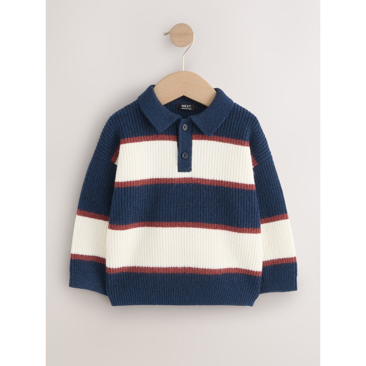 Polo de rugby rayé en maille bleu marine/bordeaux, NEXT
