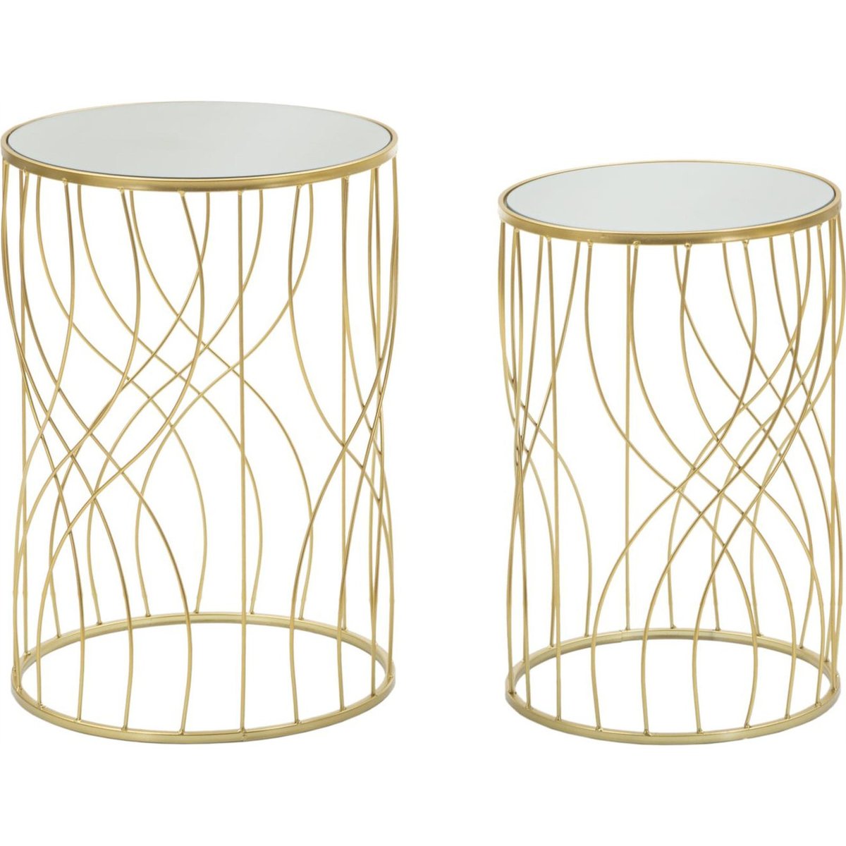 Lot de 2 tables en fer plateau miroir GLAM doré et miroir, RECOLLECTION