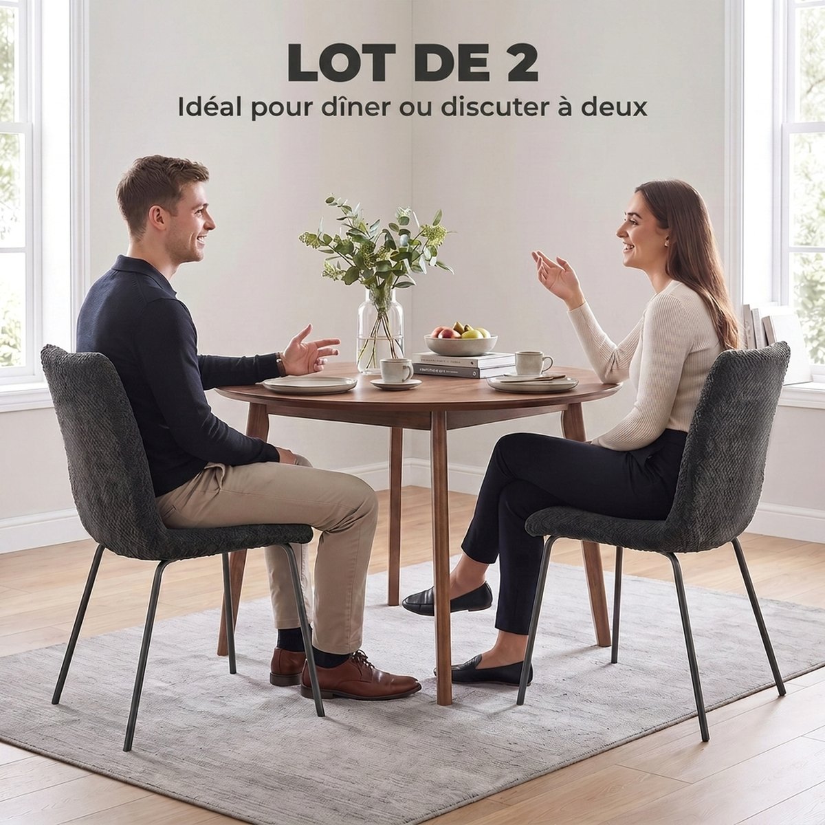 Chaise de salle à manger Velours (100 % gris foncé, HOMCOM