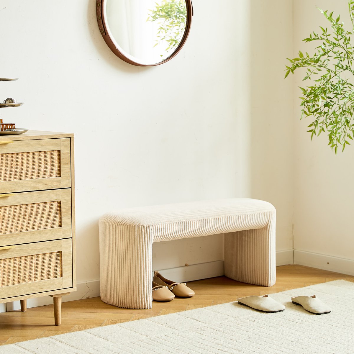 Banc style scandinave, velours, RIGA beige, NORDLYS