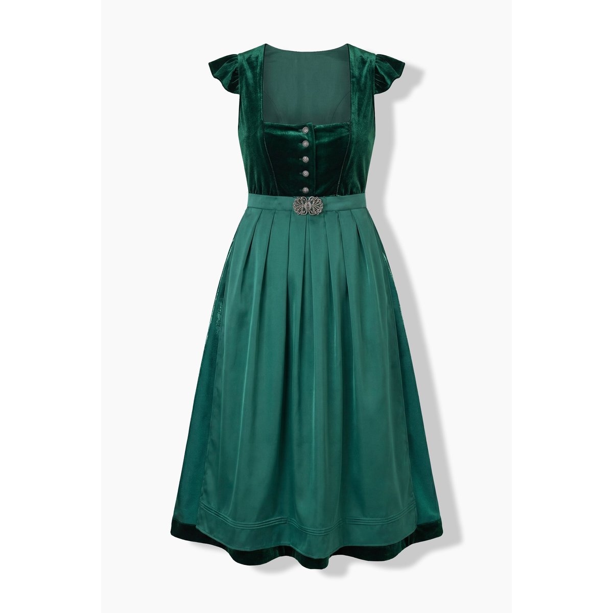 Dirndl en velours, col carré vert sapin, ULLA POPKEN