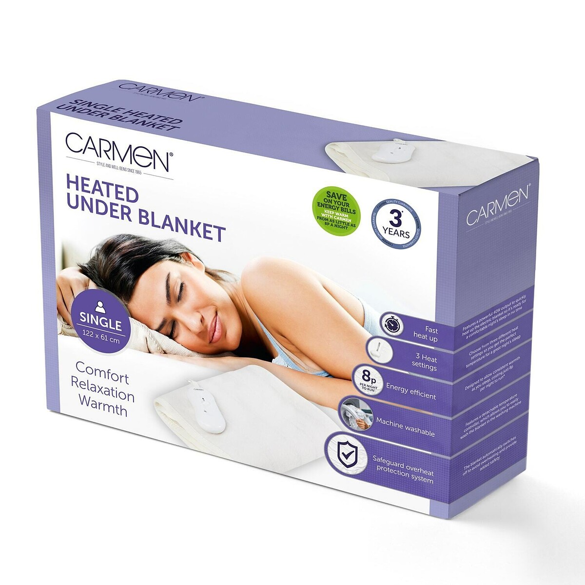 Single Heated Under Blanket white, CARMEN
