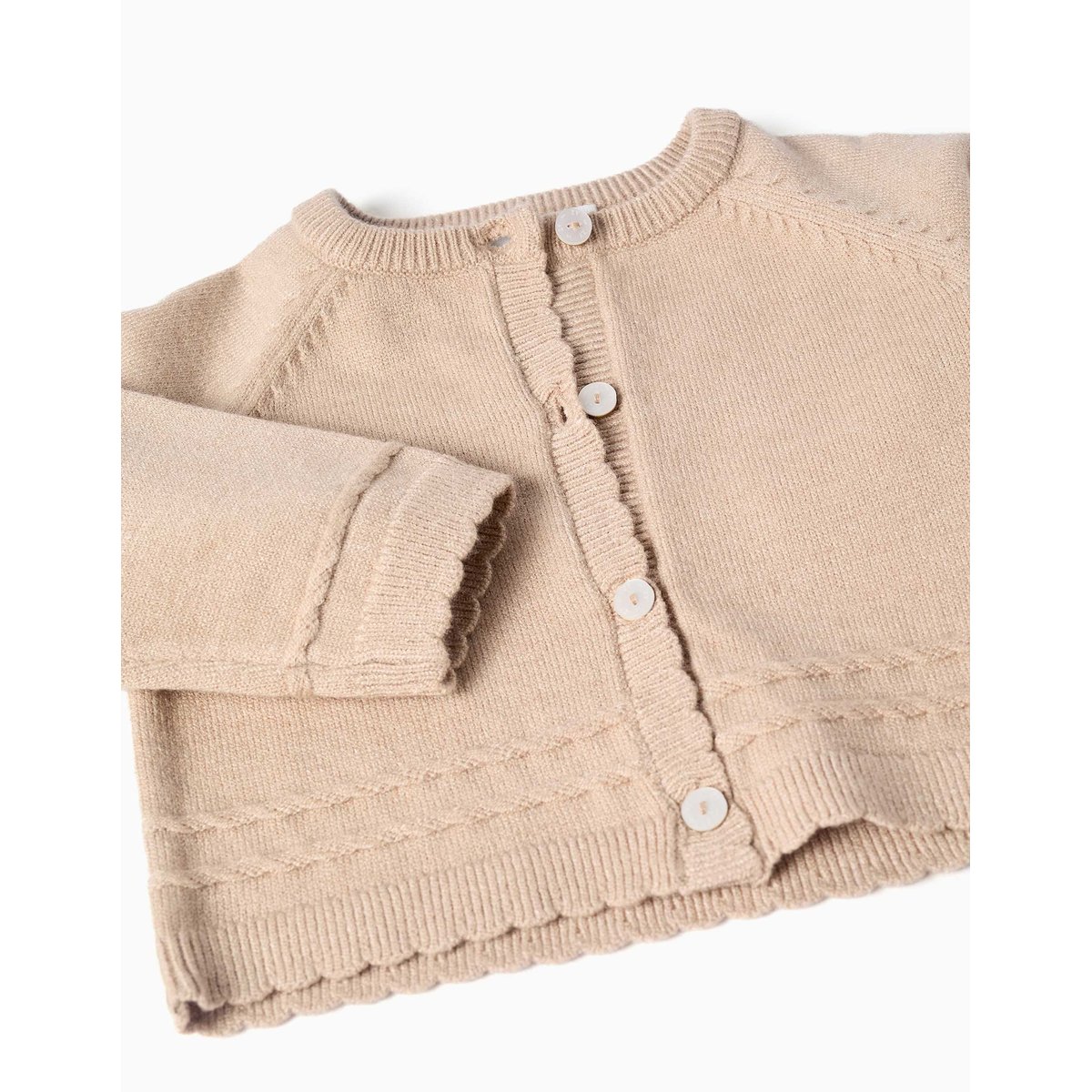 Cardigan en maille avec extrémités festonnées B&S beige clair, ZIPPY
