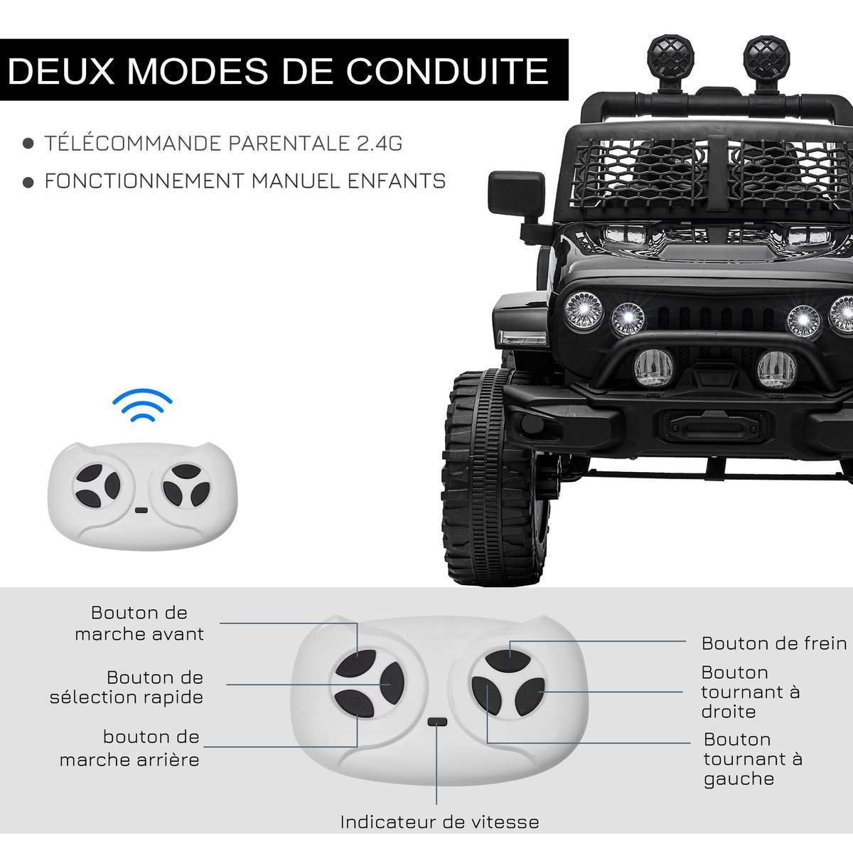 Camion tout-terrain jouet pour enfants PP noir, HOMCOM