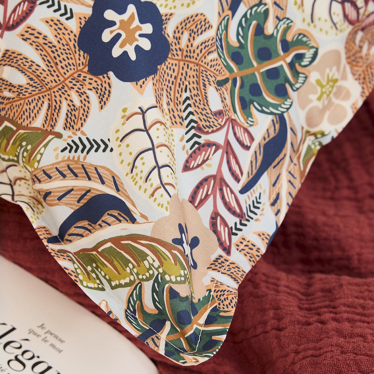 Taie d'oreiller imprimée en percale de coton, OHANA rose, ESSIX