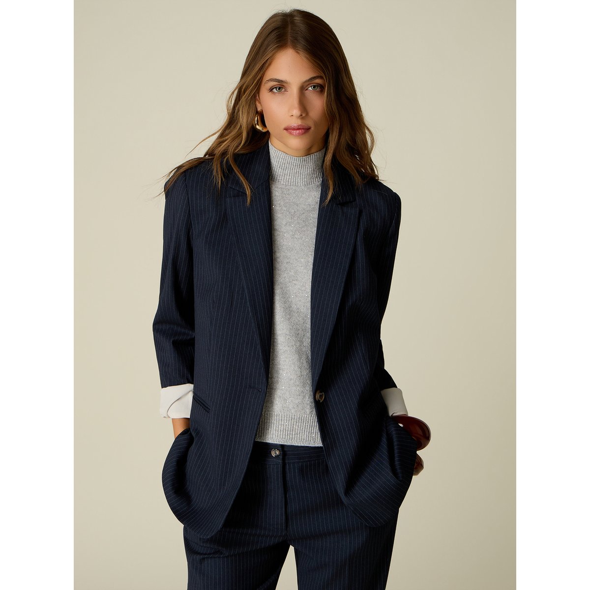 Blazer croisé à rayures tennis gris, OLTRE