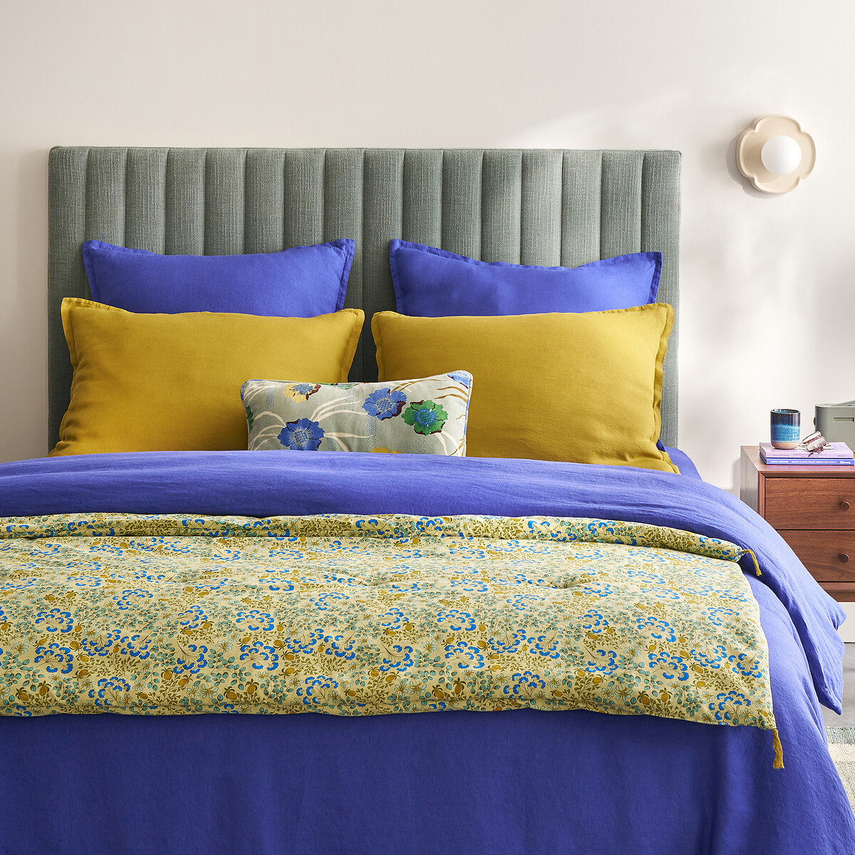 Housse de coussin rectangulaire 50x30, en velours de coton imprimé, MOWAN imprimé fond vert, LA REDOUTE INTERIEURS