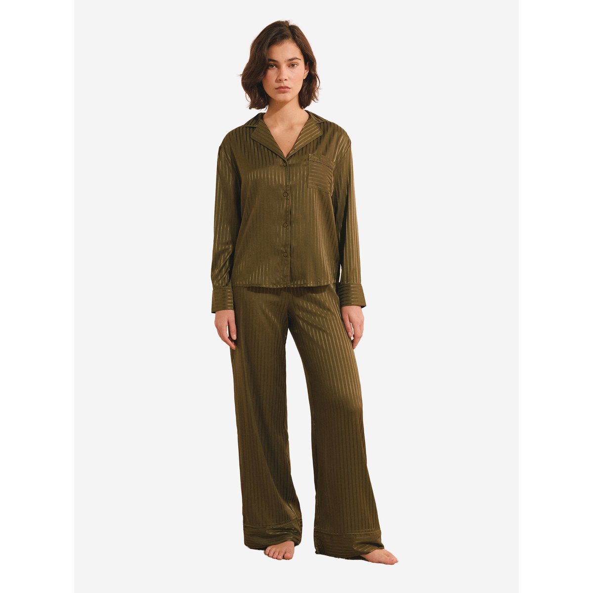 Pantalon de pyjama à rayures HALMIA kaki olive, ETAM