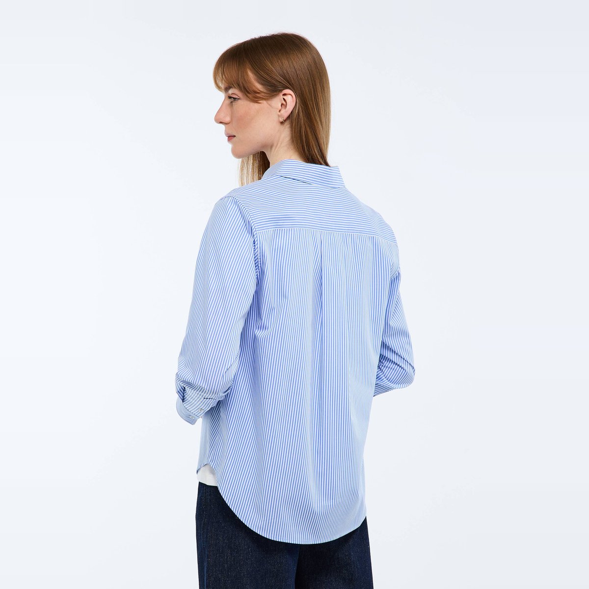 Chemise manches longues rayée en coton BIO GOTS lupin, MONOPRIX