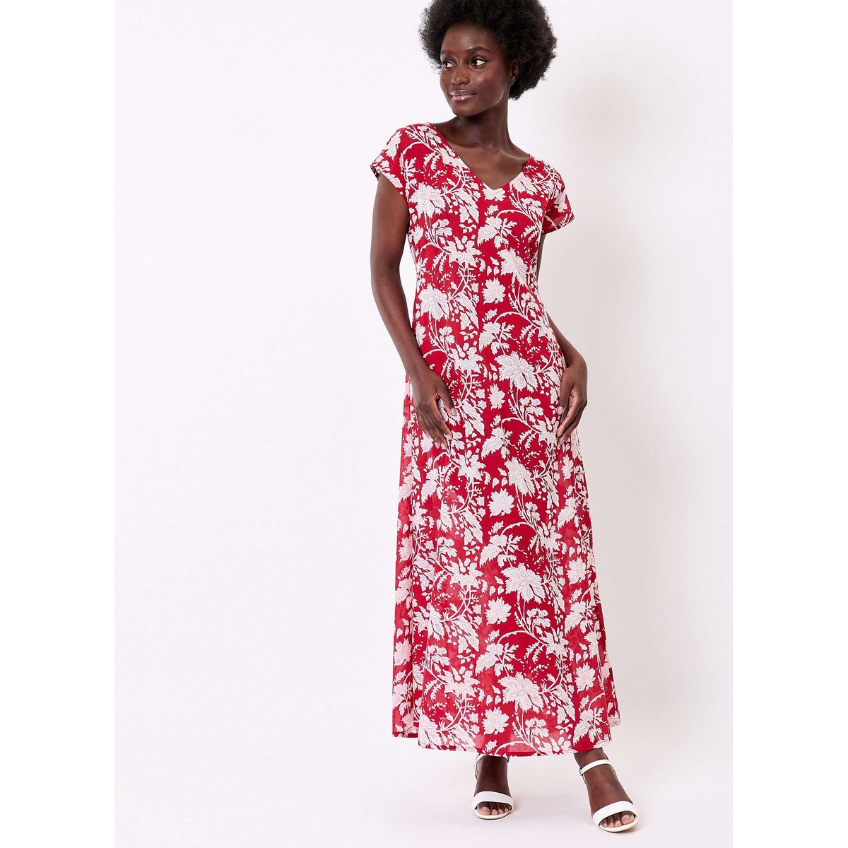Robe longue imprimée voile de coton bio ALAIANE rouge varana, LA FIANCÉE