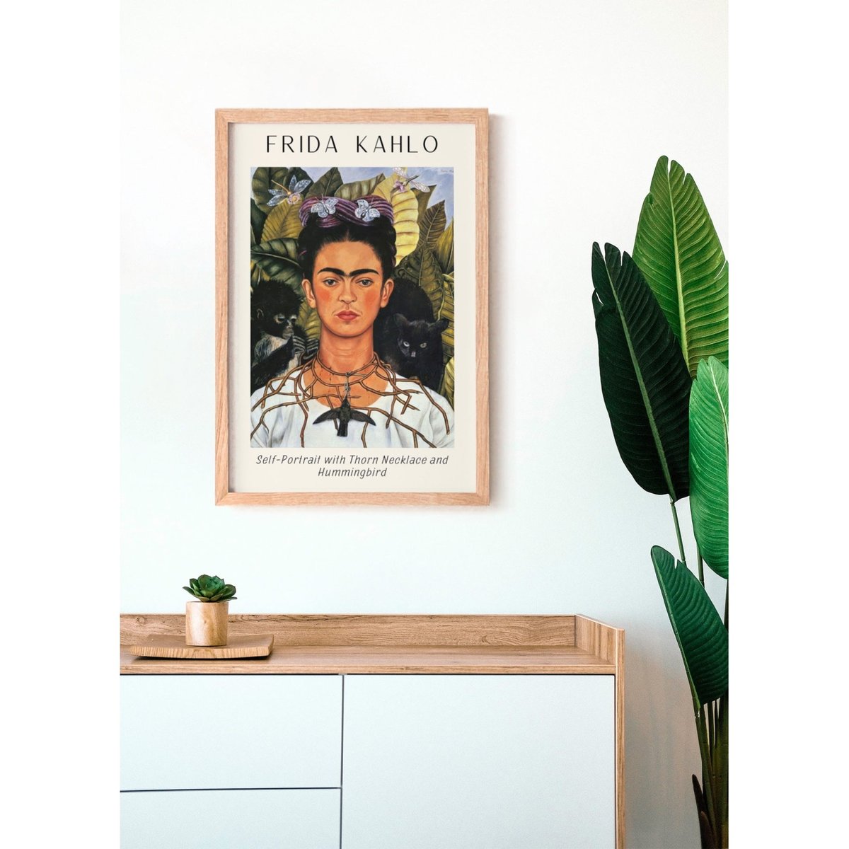 Affiche Frida Kahlo « Self-Portrait with Thorn Necklace and Hummingbird » blanc, L'AFFICHERIE