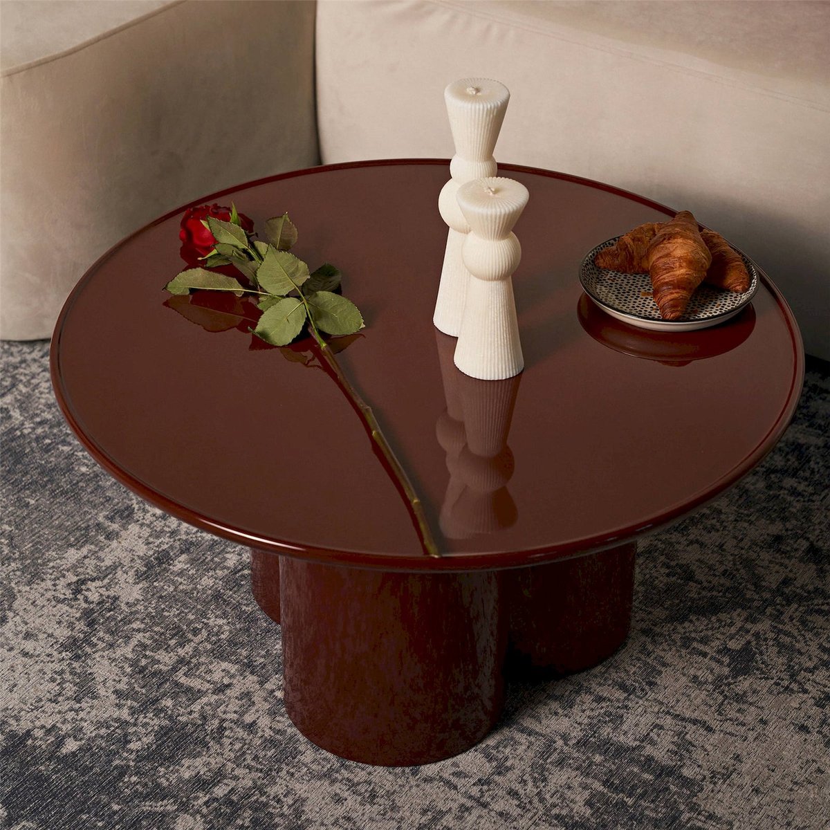 Table basse ronde ROULNESS noir et bordeaux, RECOLLECTION
