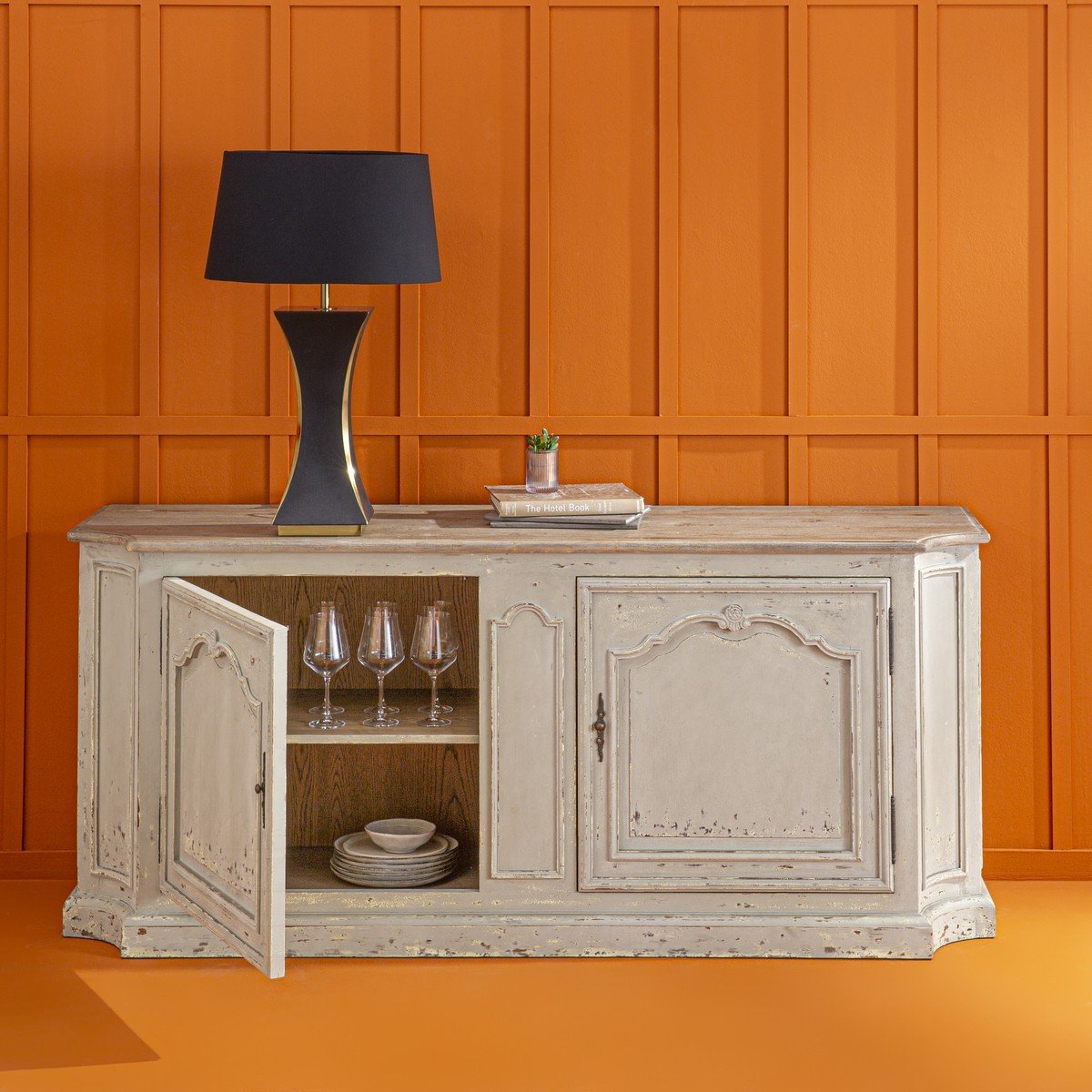 Buffet en pin massif patiné L195 cm - JOSEPHINE bois clair, SIGNATURE