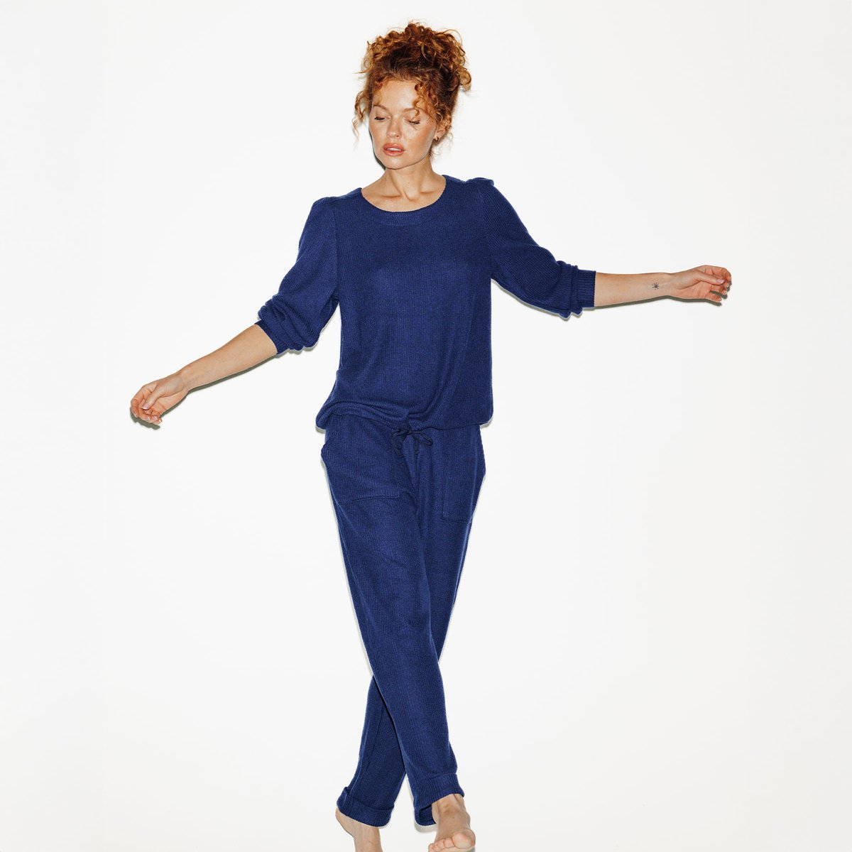 Pantalon pyjama GAUFRETTE bleu, ROUGEGORGE LINGERIE