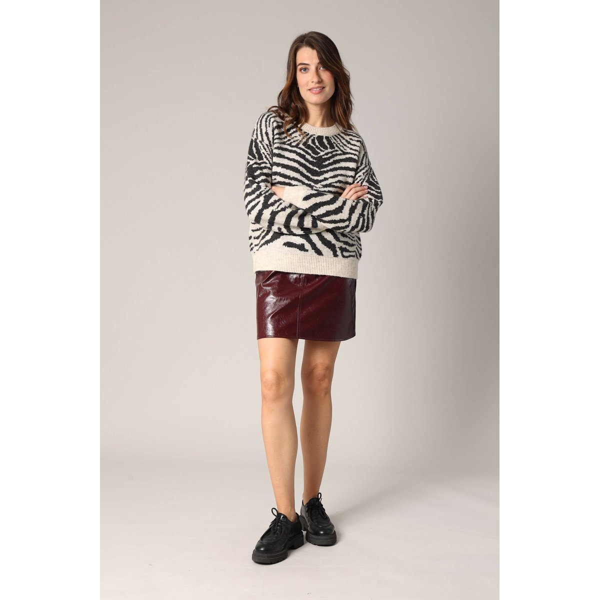 Pull imprimé zèbre en maille chaude et confortable ASTRID black, DEELUXE