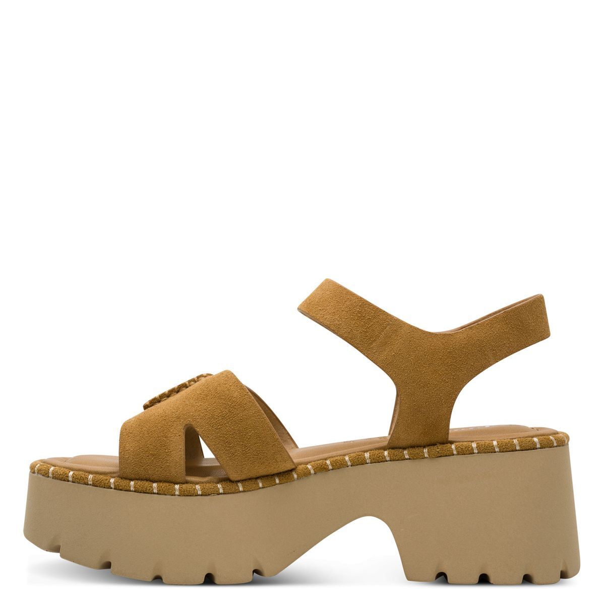 Sandale à talon en cuir marron camel, TAMARIS