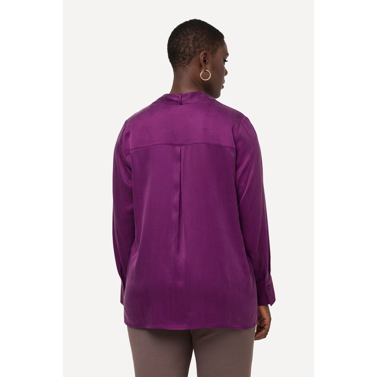 Chemisier en cupro à lavallière violet bordeaux, ULLA POPKEN