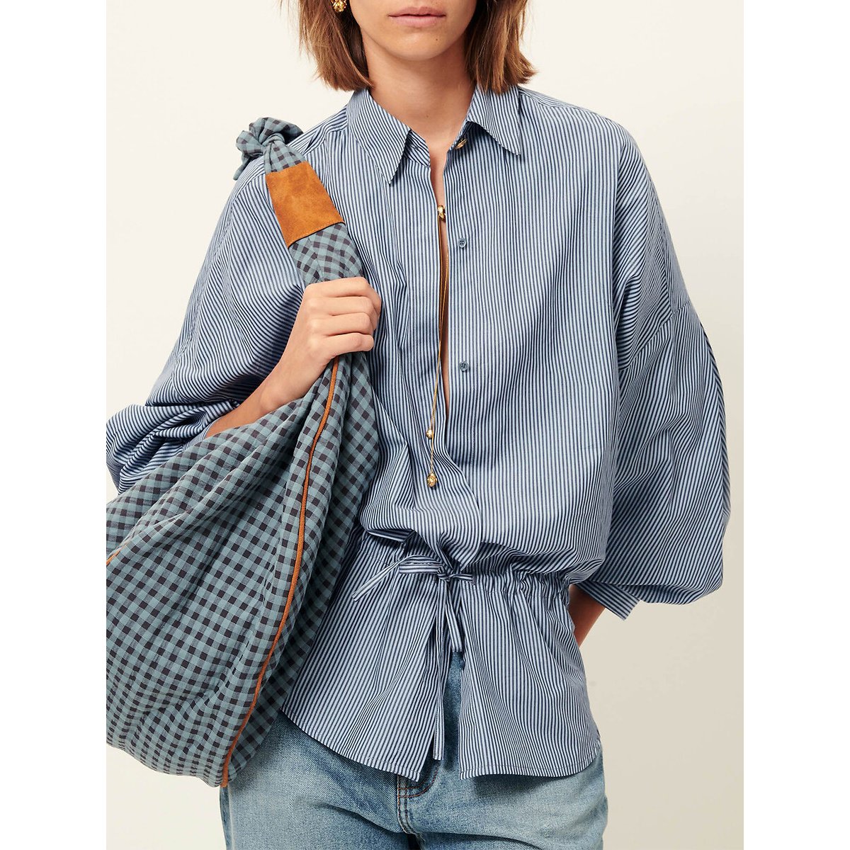 Chemise ample à rayures, à taille coulissante, SANTALIN rayé bleu, SESSUN