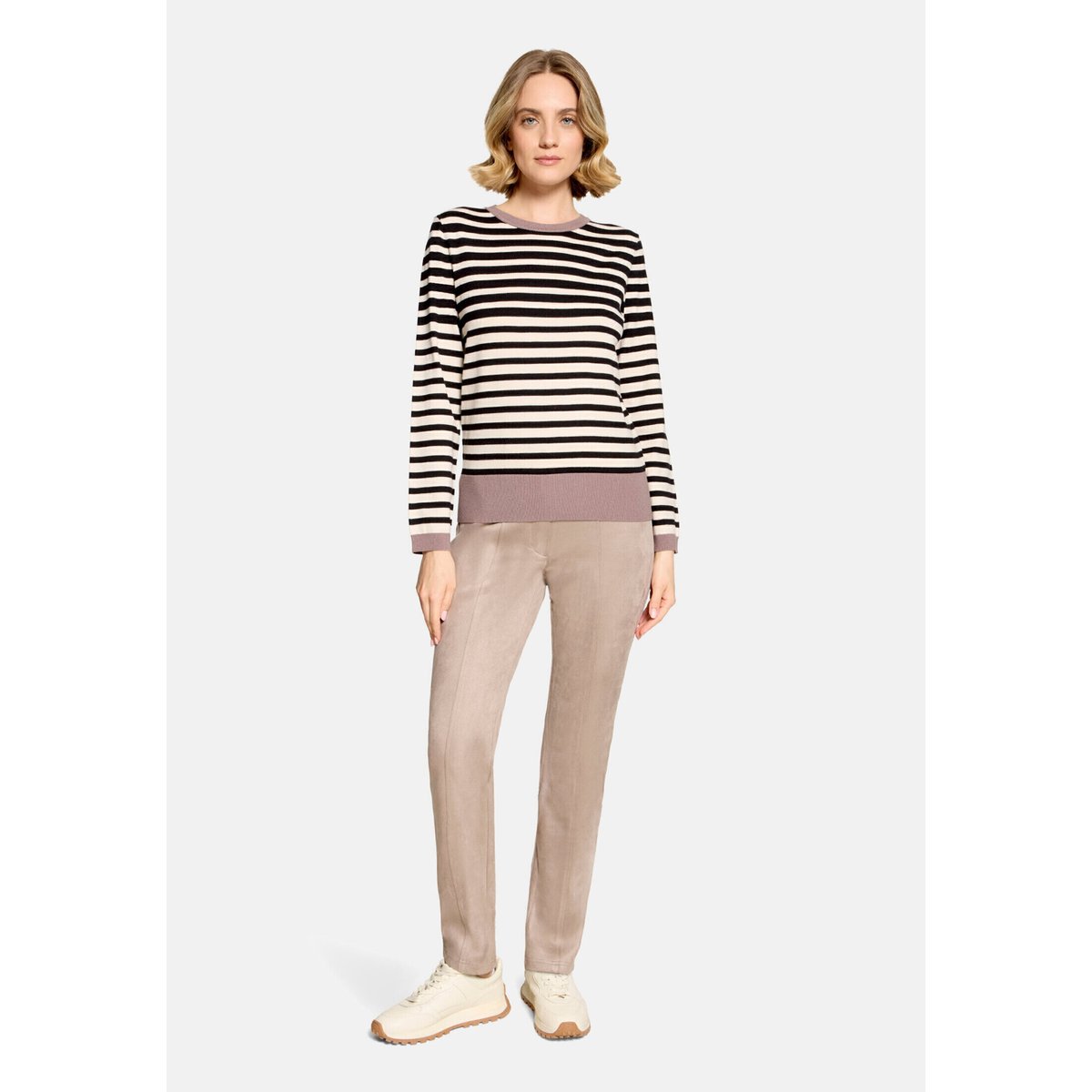 Pull-over en fine maille à encolure ronde patch black/taupe, BETTY BARCLAY