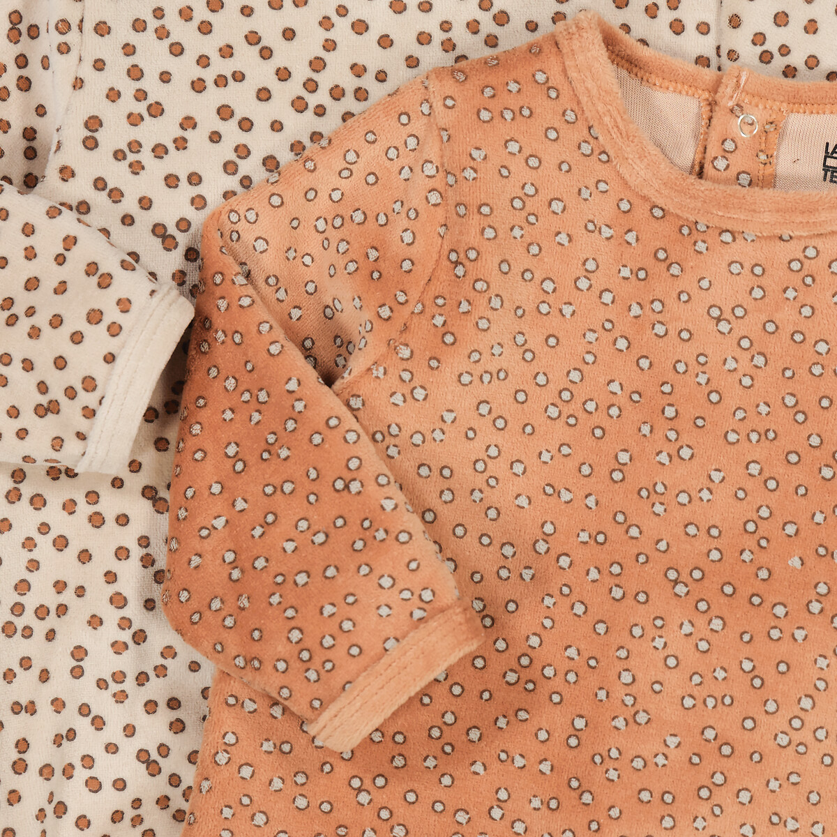 Lot 2 pyjamas 1 pièce en velours, imprimé tacheté assortis, LA REDOUTE COLLECTIONS