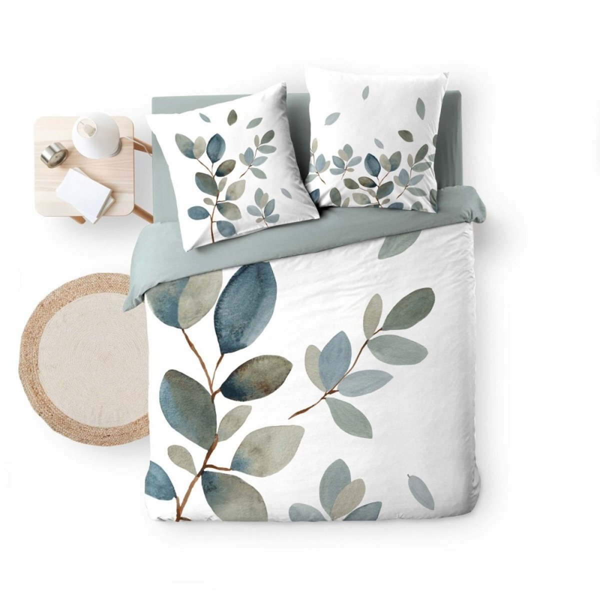 Housse de couette 2 personnes 100% coton + 2 taies d’oreiller vert, DECORATIE