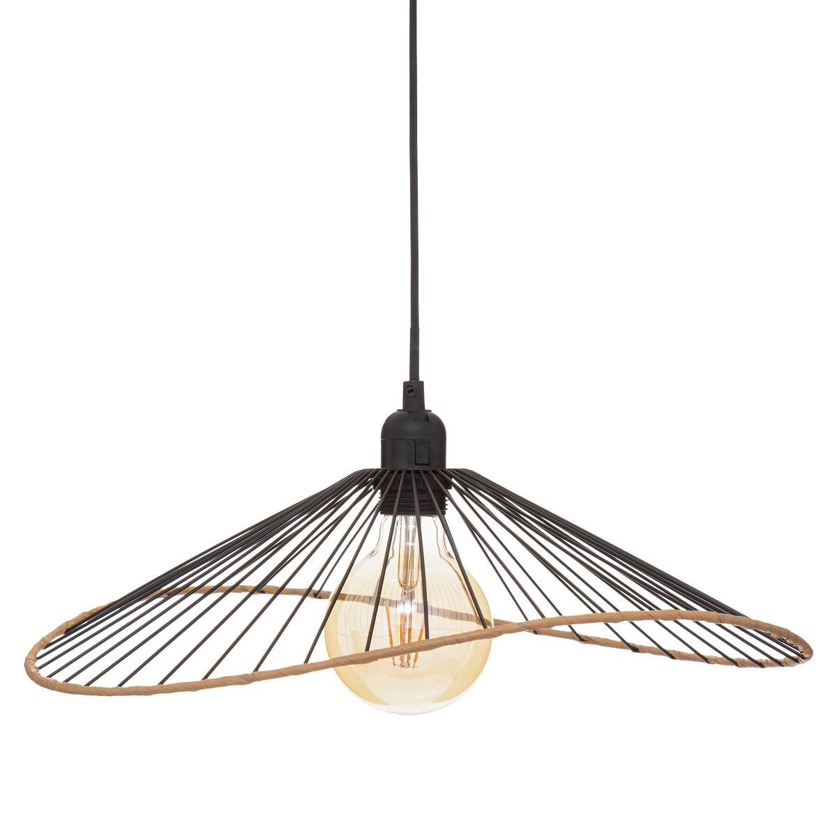 Suspension filaire en métal contour effet bois ALARA noir, ATMOSPHERA