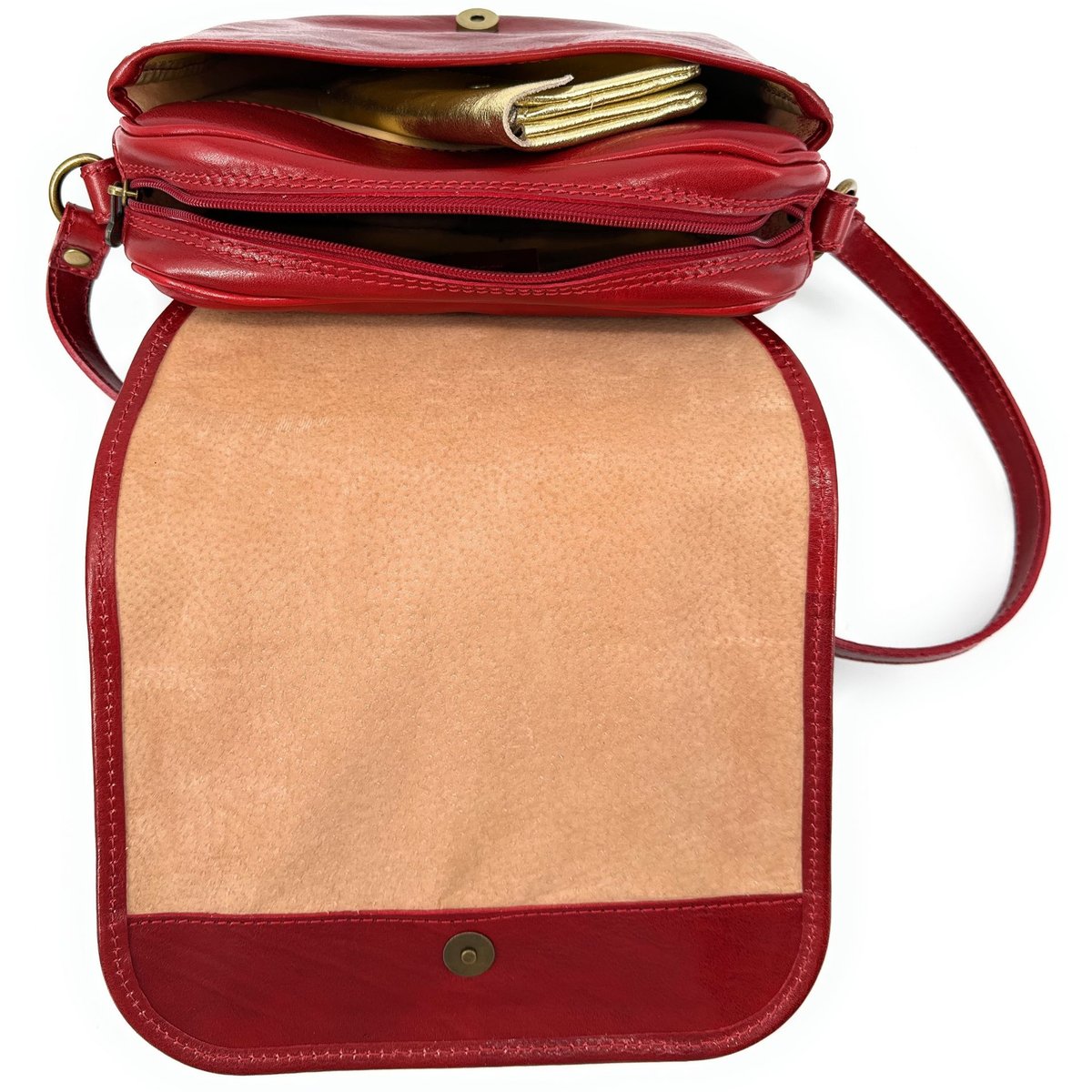 Sac Sacoche bandoulière en cuir italien lisse MARIE STUART rouge, OH MY BAG