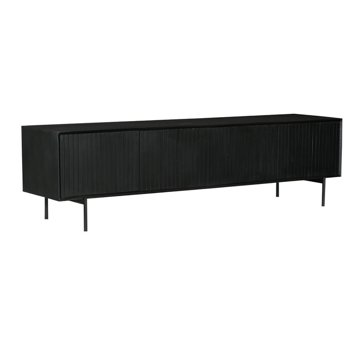 Meuble TV bois noir 4 portes rainurées 210 cm CORTINA noir, PIER IMPORT